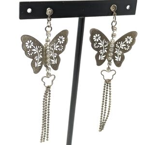 Diamante dangle long butterfly earrings vintage